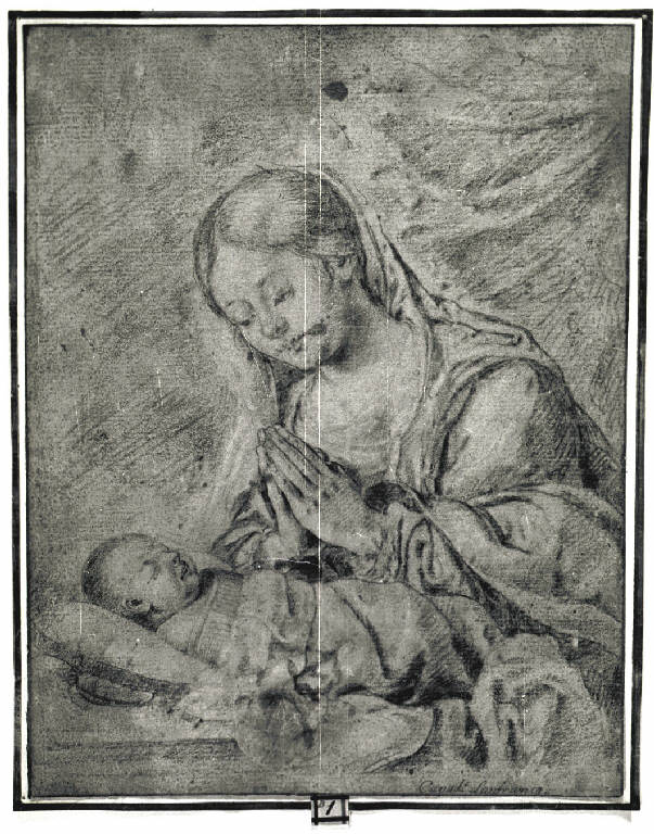 Madonna in adorazione del Bambino (disegno) - ambito emiliano (ultimo quarto sec. XVII)