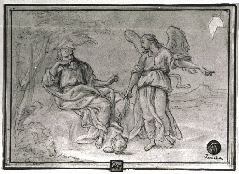 Elia nel deserto nutrito dall'angelo (disegno) - ambito veneto (fine/inizio secc. XVII/ XVIII)
