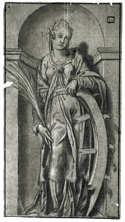Santa Caterina d'Alessandria entro nicchia (disegno) - ambito veronese (primo quarto sec. XVI)