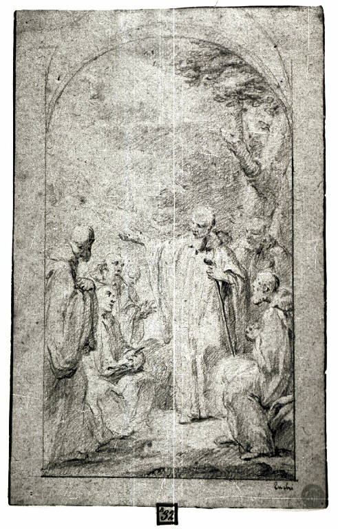 San Bruno predica ai confratelli (disegno) - ambito veneto (prima metà sec. XVIII)