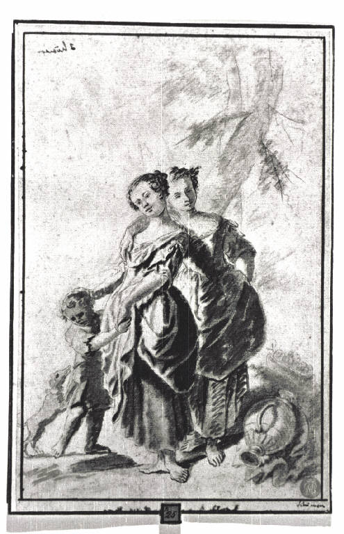 Pastorelle con bambino e cane (disegno) - ambito veneto (terzo quarto sec. XVIII)