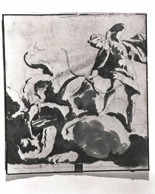Apollo uccide un drago (disegno) - ambito romano (prima metà sec. XVII)