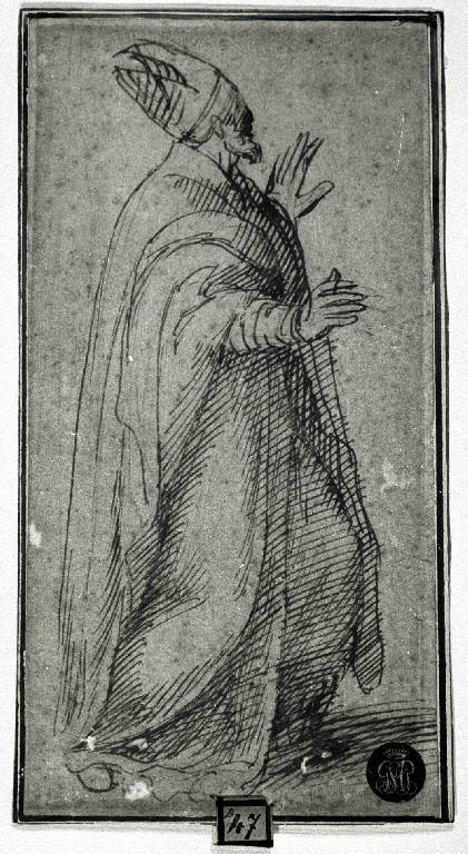 Figura di santo vescovo (disegno) di Bembo Gian Francesco detto Bembino (primo quarto sec. XVI)