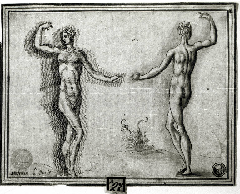 Figure maschili danzanti (disegno) - ambito di Fontainebleau (metà sec. XVI)