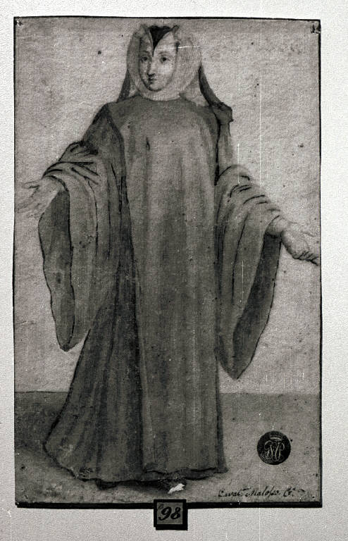 Figura di monaca (disegno) - ambito francese (fine/inizio secc. XVI/ XVII)