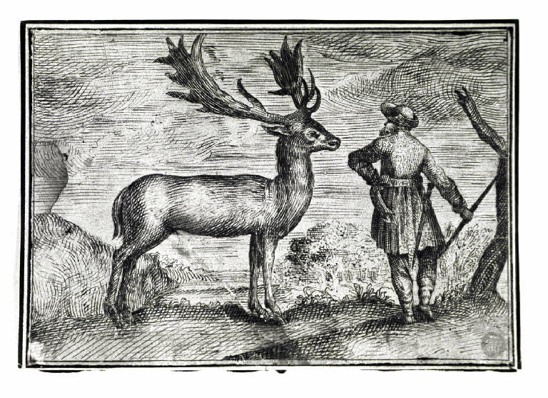 Paesaggio con cacciatore e cervo (disegno) - ambito fiammingo (ultimo quarto sec. XVI)
