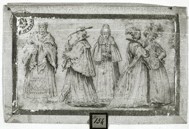 Studi di donne in abbigliamenti diversi (disegno) di Callot Jacques (maniera) (prima metà sec. XVII)