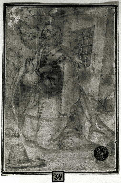 Figura maschile inginocchiata in preghiera (disegno) - ambito lombardo (primo quarto sec. XVII)