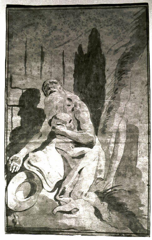 San Girolamo penitente nel deserto (disegno) di Tiepolo Giambattista (maniera) (metà sec. XVII)