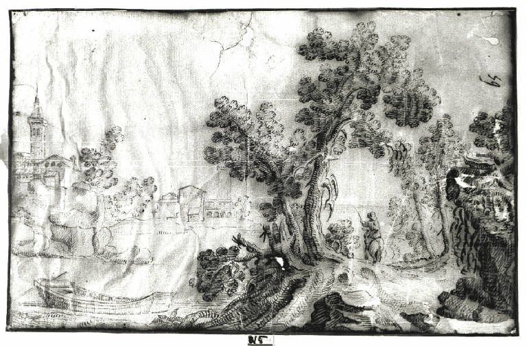 Paesaggio lacustre (disegno) - ambito fiorentino (prima metà sec. XVII)