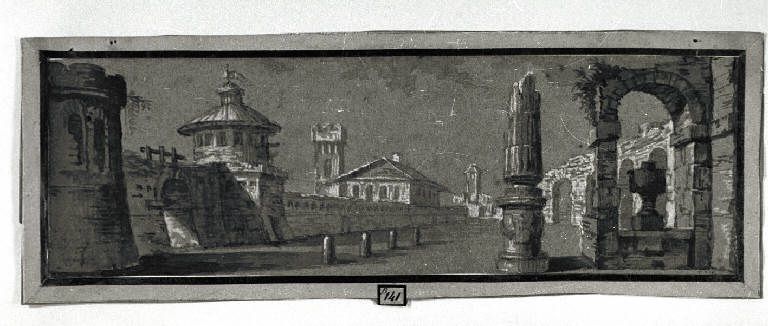 Veduta con rovine (disegno) - ambito romano (metà sec. XVIII)