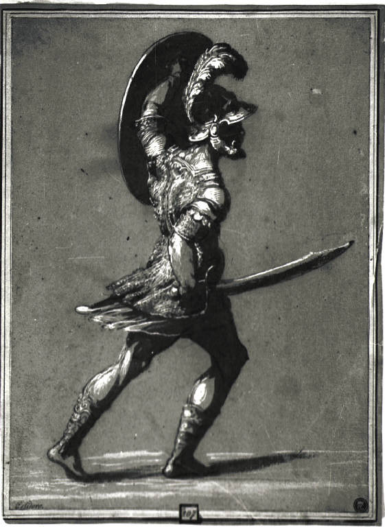 Guerriero (disegno) di Rossi Francesco de' detto Salviati (maniera) (metà sec. XVI)