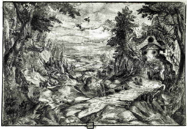 Paesaggio (disegno) - ambito fiammingo (prima metà sec. XVII)