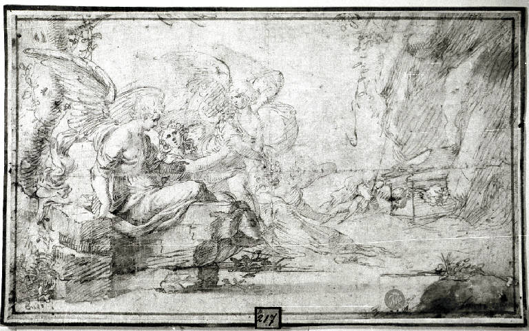 Angeli presso il sepolcro vuoto di Cristo (disegno) - ambito tedesco (inizio sec. XVII)
