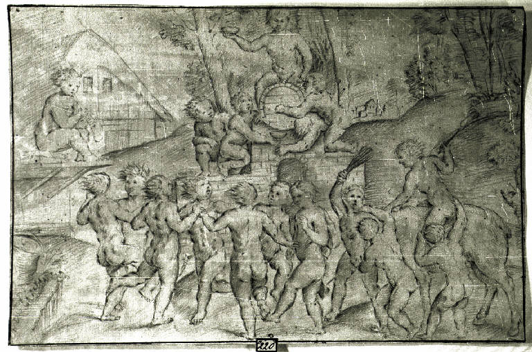 Baccanale di putti (disegno) di Sacchis Giovanni Antonio de' detto Pordenone (maniera) (metà sec. XVI)