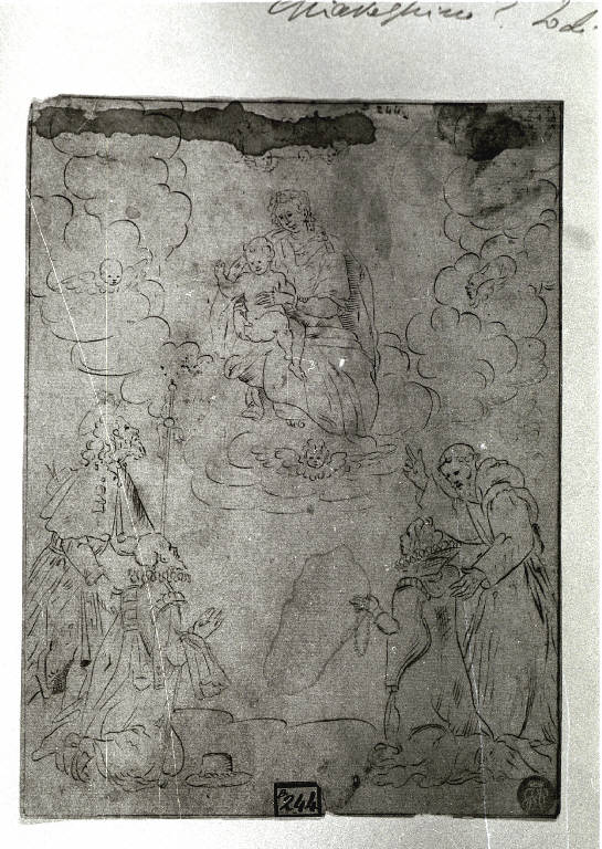 Madonna con Bambino con San Rocco, Sant'Antonio e due committenti (disegno) - ambito lombardo (fine sec. XVI)