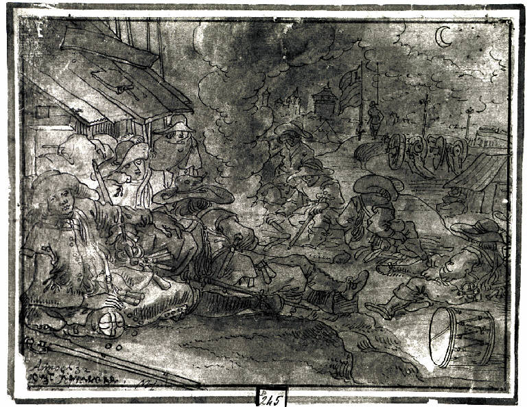 Bivacco di soldati (disegno) - ambito fiammingo (secondo quarto sec. XVII)