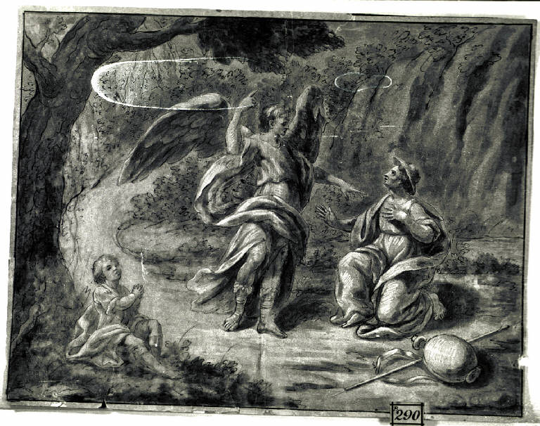 Agar e l'angelo (disegno) - ambito veneto (prima metà sec. XVII)