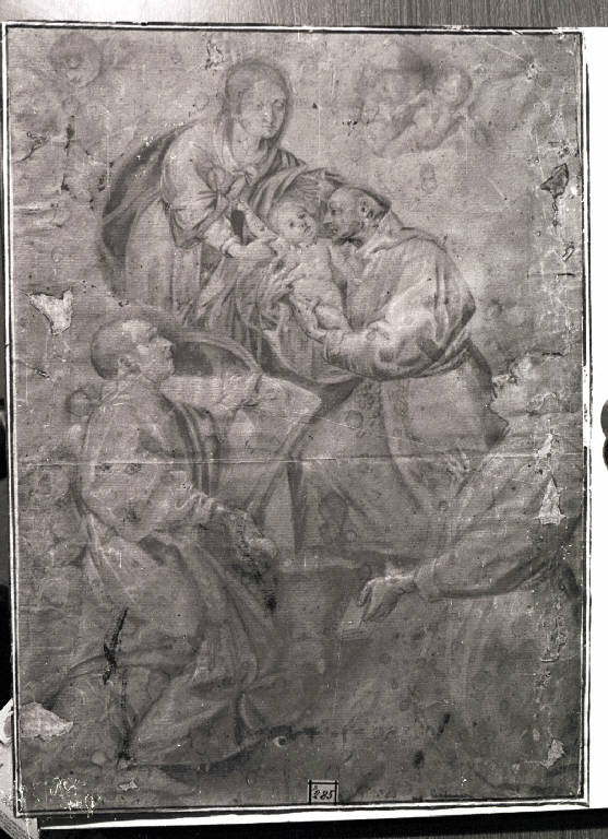 Madonna con Bambino, San Francesco d'Assisi e due Santi (disegno) - ambito lombardo (sec. XVII)