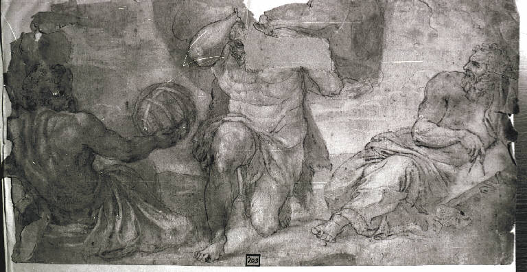Ercole sostiene il globo terrestre (disegno) - ambito italiano (prima metà sec. XVII)