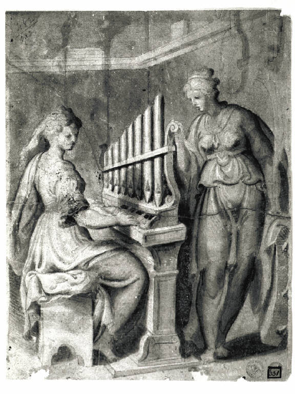 Santa Cecilia e Santa Caterina d'Alessandria (disegno) - ambito cremonese (seconda metà sec. XVI)