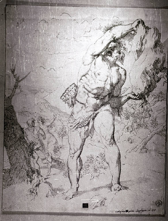 Polifemo scaglia un macigno contro Aci e Galatea (disegno) di Sabatelli Francesco (attr.) (sec. XIX)