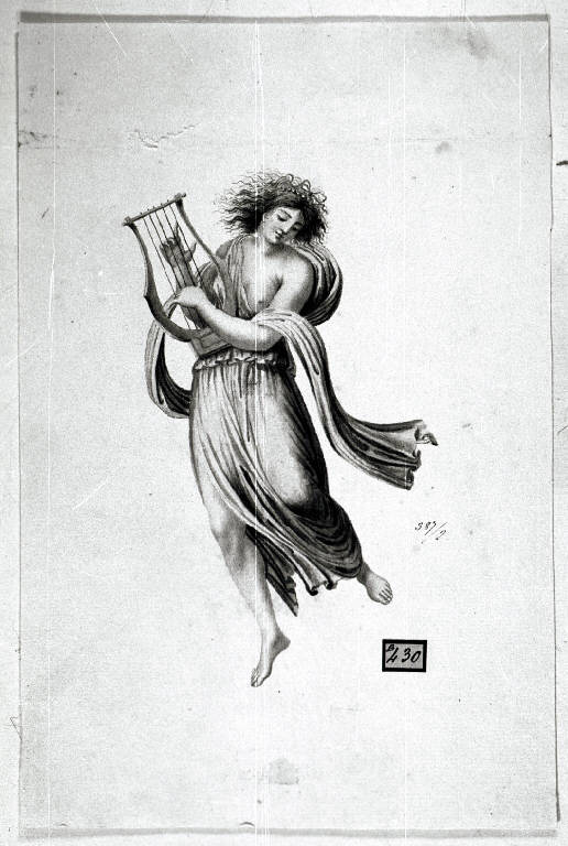 Suonatrice di cetra (disegno) - ambito lombardo (inizio sec. XIX)