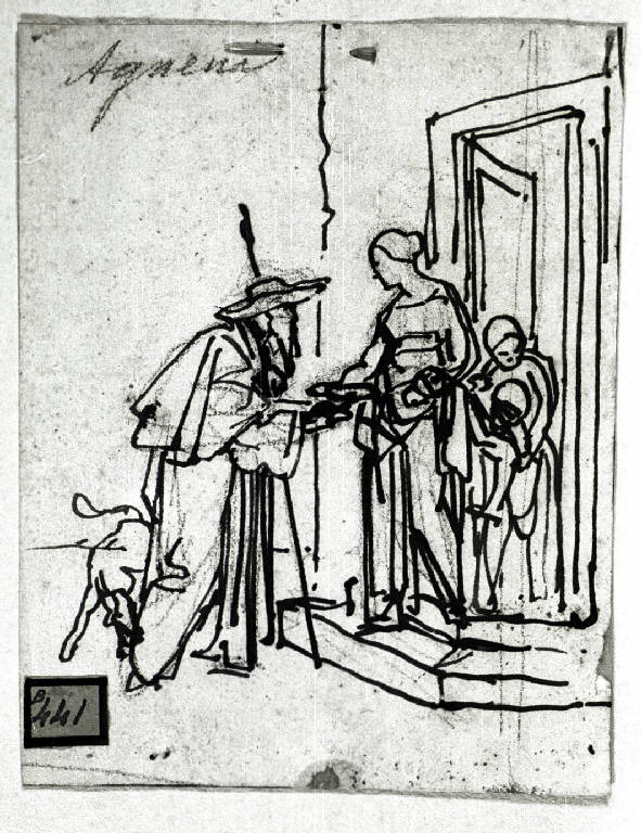 Elemosina a un pellegrino (disegno) - ambito italiano (prima metà sec. XIX)