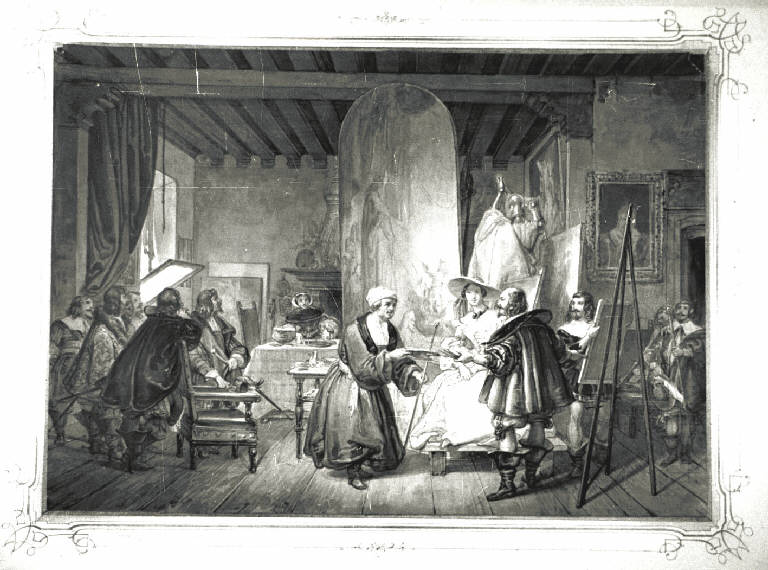 Van Dyck visita lo studio di Rembrandt (disegno) di Gallina Gallo (secondo quarto sec. XIX)