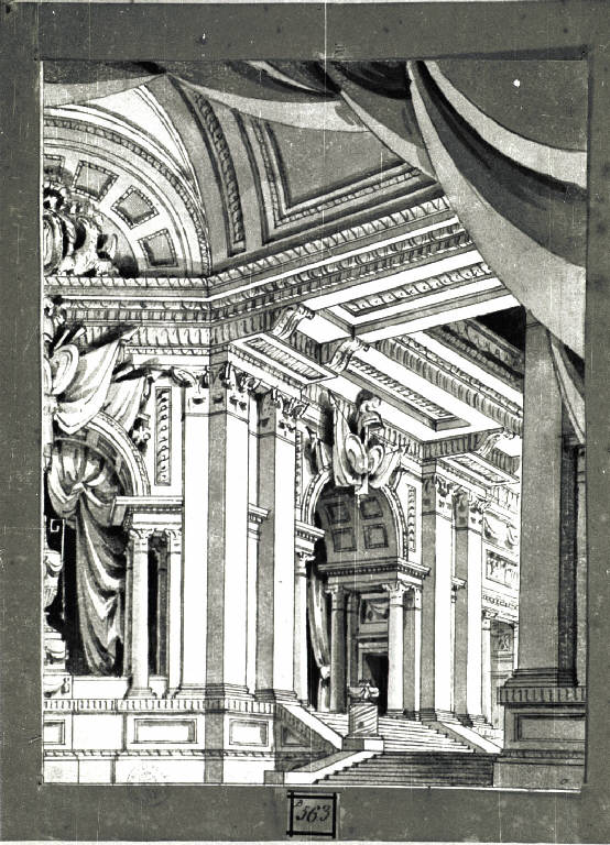 Interno di palazzo (disegno) - ambito lombardo (inizio sec. XIX)