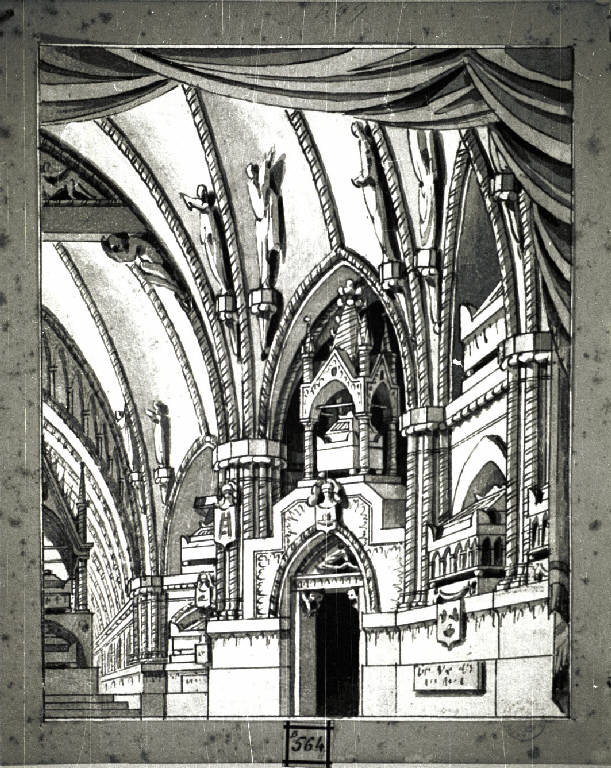 Interno di chiesa (disegno) - ambito lombardo (inizio sec. XIX)