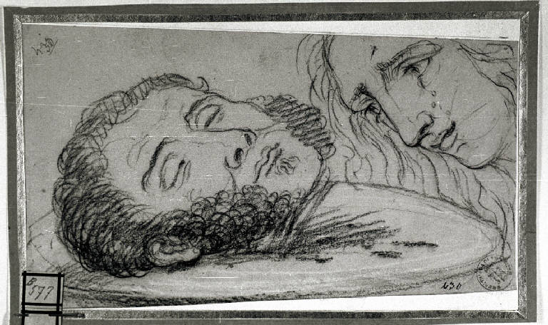 Donna piangente su una testa mozzata (disegno) - ambito neoclassico (sec. XIX)