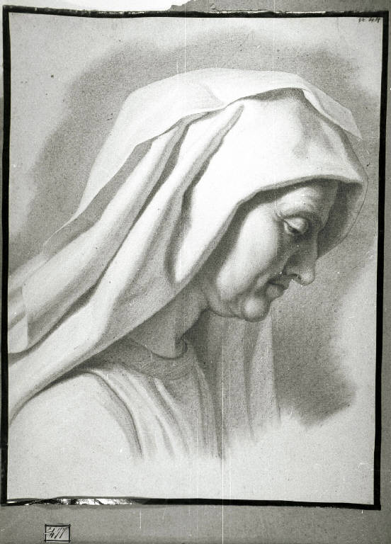Testa di donna velata (disegno) di Diotti Giuseppe (scuola) (sec. XIX)