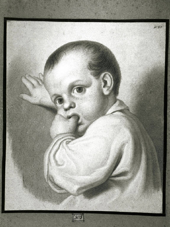 Testa di lattante (disegno) di Diotti Giuseppe (scuola) (sec. XIX)
