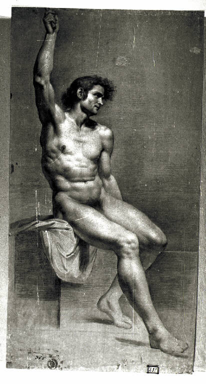 Studio di nudo maschile (disegno) - ambito culturale neoclassico, accademico (sec. XIX)