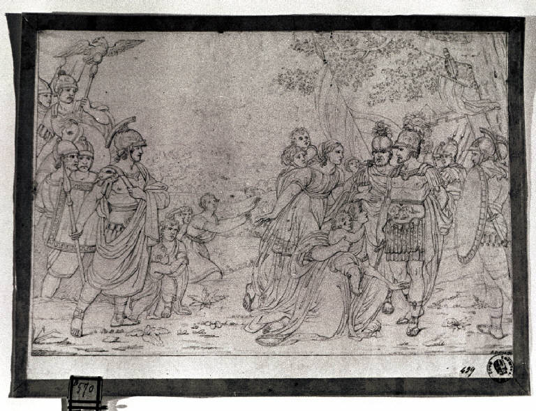 Incontro di due soldati (Coriolano (?)) (disegno) - ambito neoclassico (inizio sec. XIX)
