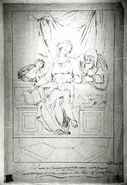 Sacra famiglia con San Giovannino (disegno) di Maenza Pasquale - ambito primitivista-preromantico (prima metà sec. XIX)