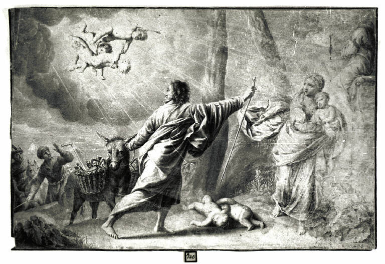 Strage degli innocenti e fuga in Egitto (disegno) - ambito classicista (sec. XVIII)