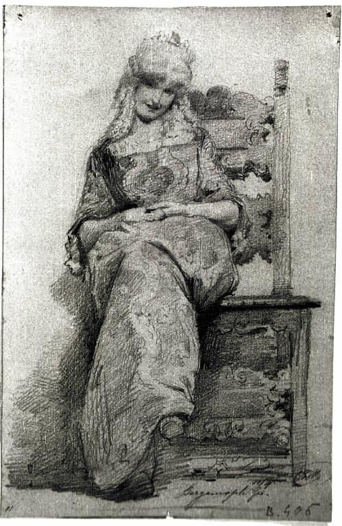 Studio di donna seduta (disegno) di Bergamaschi Giovanni (terzo quarto sec. XIX)