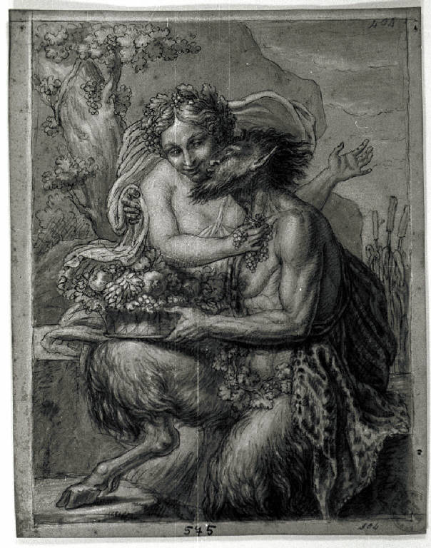 Satiro che abbraccia una ninfa (disegno) - ambito classicista emiliano (seconda metà sec. XVII)