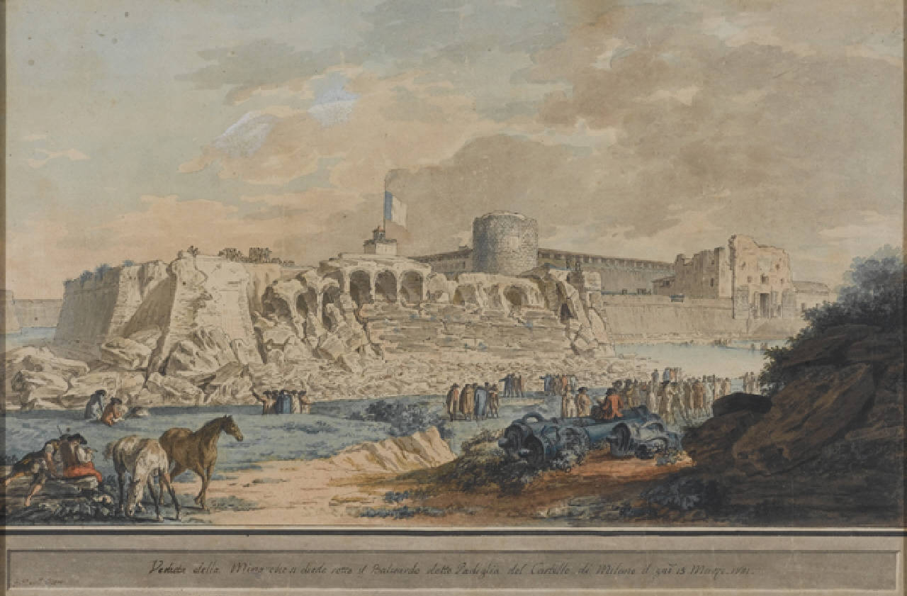 Demolizione delle fortificazioni spagnole del Castello, Distruzione delle fortificazioni spagnole del Castello di Milano (dipinto) di Aspari Domenico (sec. XIX)