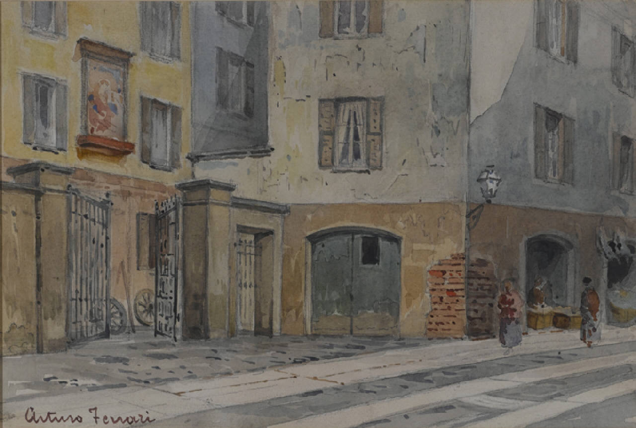 Via Vetraschi - Vedrasch Nobil, Via Vetraschi a Milano (dipinto) di Ferrari Arturo (fine/inizio secc. XIX/ XX)