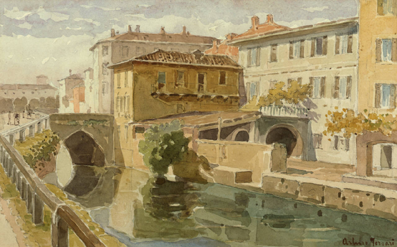 Il Ponte di Porta Magenta, Il ponte di Porta Magenta a Milano (dipinto) di Ferrari Arturo (fine/inizio secc. XIX/ XX)