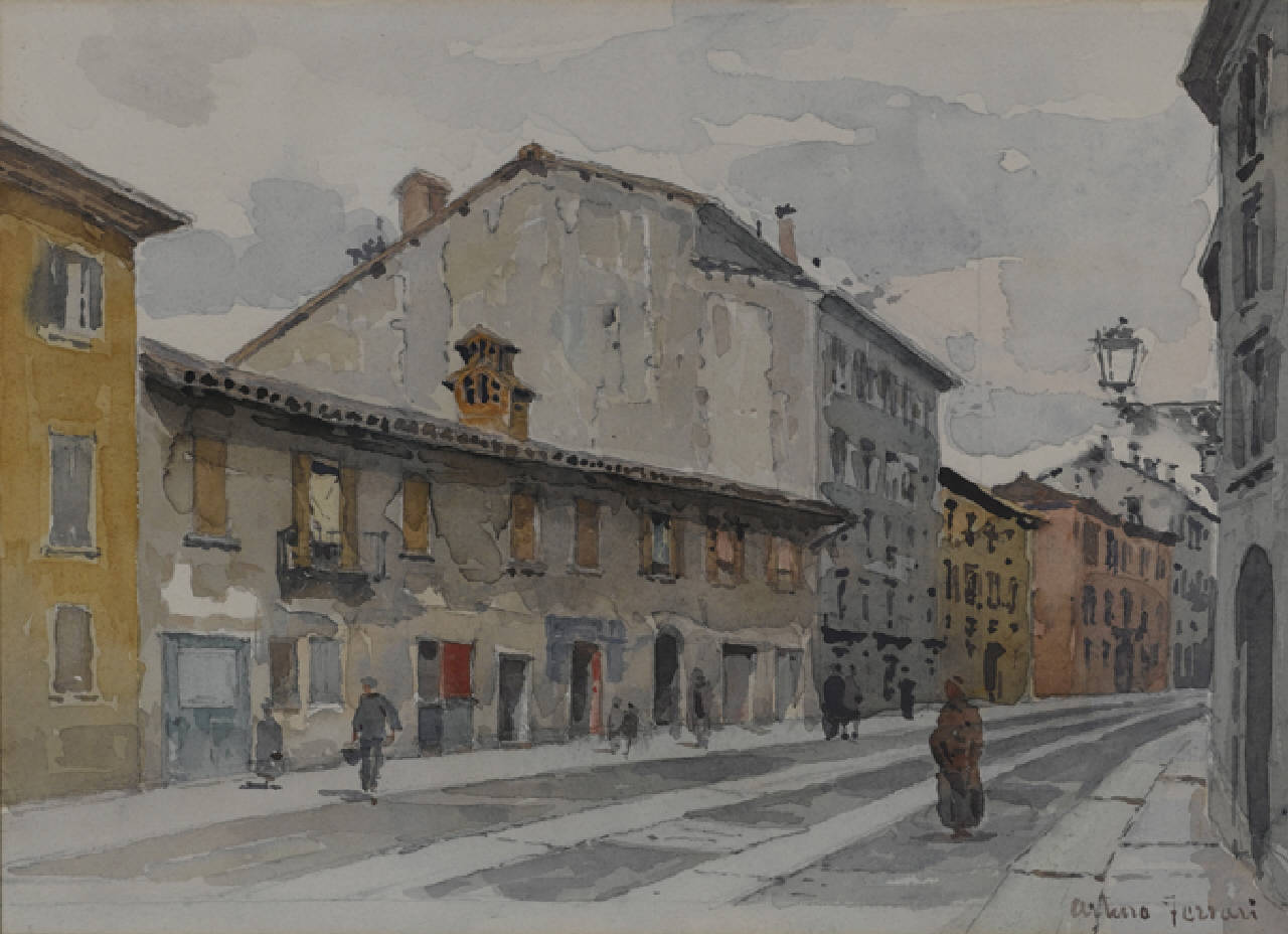 Via S. Pietro in Gessate, Via San Pietro in Gessate a Milano (dipinto) di Ferrari Arturo (fine/inizio secc. XIX/ XX)