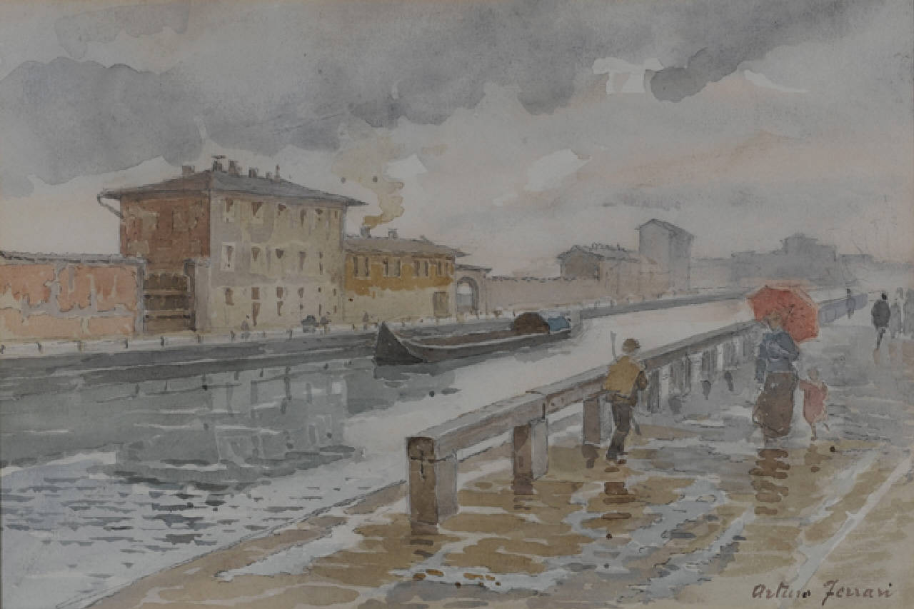 Il Naviglio di Pavia alla Conchetta, Il Naviglio Pavese presso la Conchetta a Milano (dipinto) di Ferrari Arturo (fine/inizio secc. XIX/ XX)