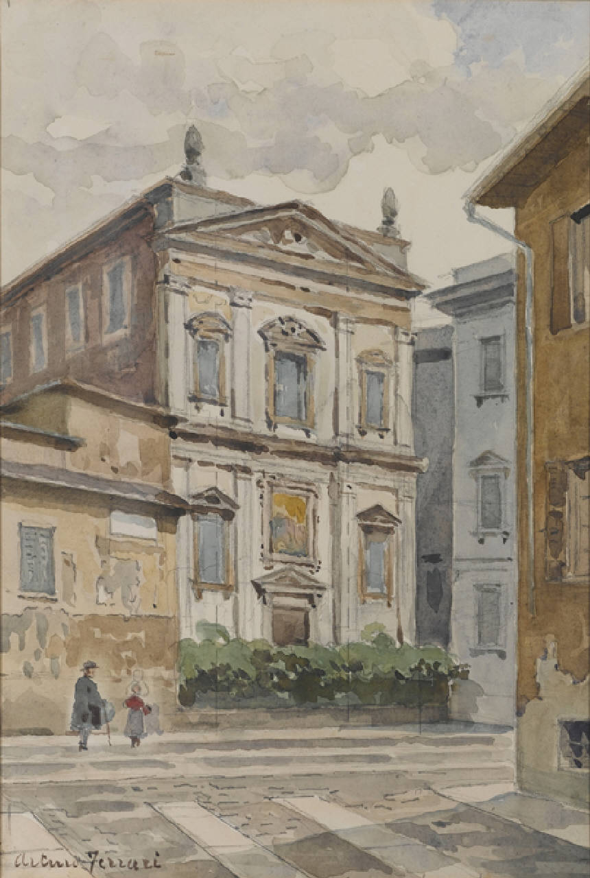 Chiesa di (S. Bernardo) in via Vigentina, Chiesa di S. Bernardo in via Vigentina a Milano (dipinto) di Ferrari Arturo (fine/inizio secc. XIX/ XX)