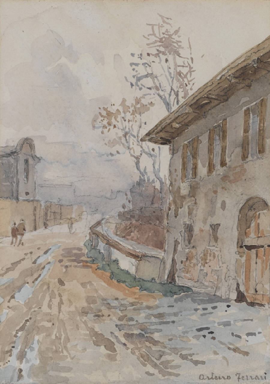 L'antica via Commenda prima del 1894, Via Commenda a Milano prima del 1894 (dipinto) di Ferrari Arturo (fine/inizio secc. XIX/ XX)