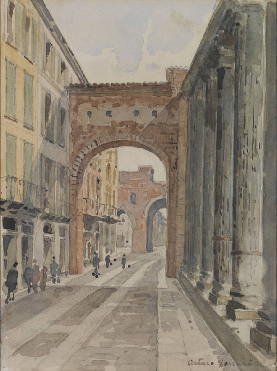 Colonne di S. Lorenzo, Colonne di S. Lorenzo a Milano (dipinto) di Ferrari Arturo (fine/inizio secc. XIX/ XX)