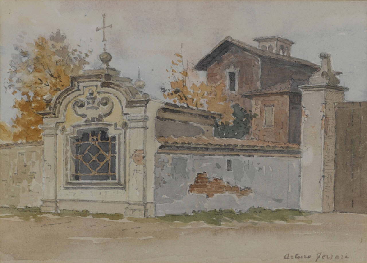 "el Fopponin" fuori P. Magenta, Il cimitero detto "Fopponino" a Milano (dipinto) di Ferrari Arturo (fine/inizio secc. XIX/ XX)