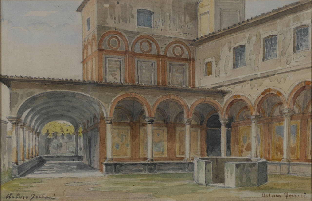 Antico chiostro della Fontana nel 1892, Il Chiostro di S. Maria alla Fontana a Milano (dipinto) di Ferrari Arturo (sec. XIX)